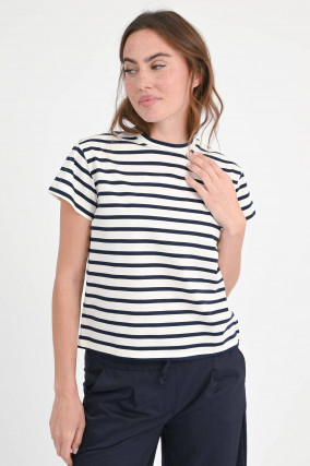 Gestreiftes T-Shirt L'AMOUR in Weiß/Navy