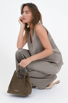 Blusentop mit V-Ausschnitt in Taupe