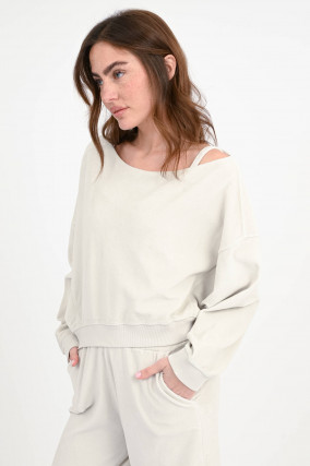 Cropped-Sweatshirt MARTI in Stone