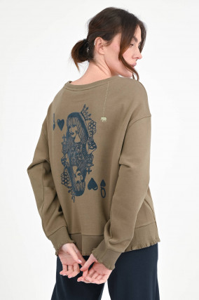 Sweatshirt ROSE mit Back-Print in Khaki