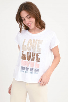 Baumwoll-Shirt LILY mit Love-Print in Weiß