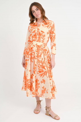 Gemustertes Midi-Kleid BLAKE in Creme/Orange