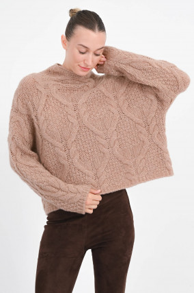 Zopfstrick Pullover GLASGOW in Haselnuss