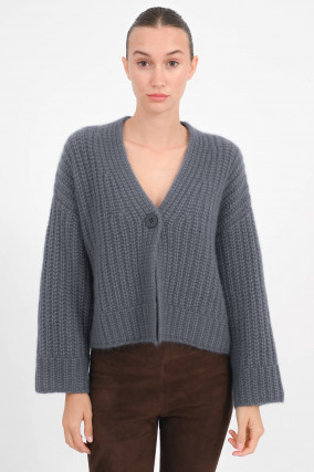 Cashmere Strickjacke GATHA in Graublau