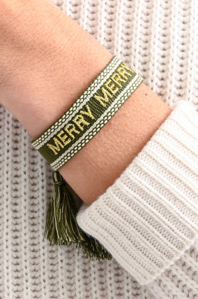 Gewebtes Armband MERRY MERRY in Oliv/Weiß