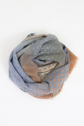 Woll-Schal LIBERTY in Blau/Braun gemustert