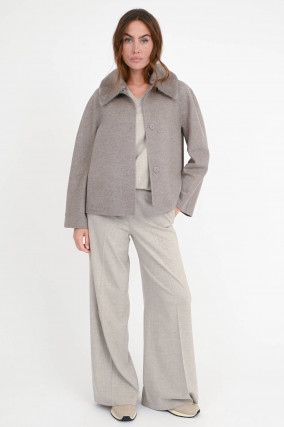 Cashmere-Mix-Jacke mit Fellkragen in Taupe
