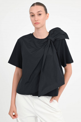 Shirt COLLE mit asymmetrischer Schleife in Schwarz