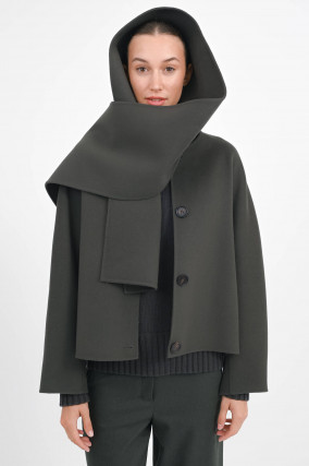 Wolljacke KATE mit Schal in Dunkelgrün
