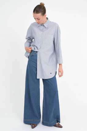 Gestreifte Bluse/Mini-Kleid in Blau/Weiß