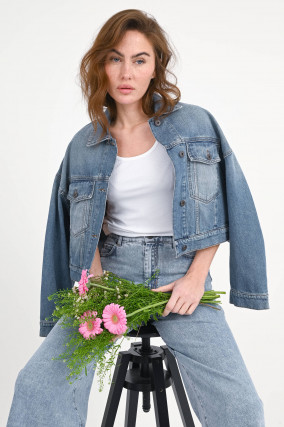Boxy Jeansjacke FIUMANA in Mittelblau
