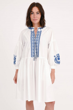 Tunika-Kleid DIRCE mit Stickerei in Blau/Weiß