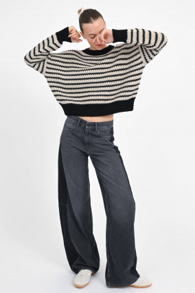 Gestreifter Pullover EZOR in Beige/Schwarz