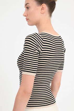 Ripp-Shirt WASER in Beige/Schwarz gestreift