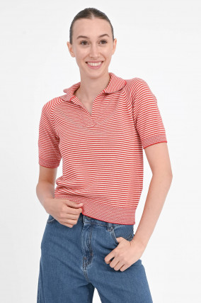 Gestreiftes Kurzarm-Polo in Rot/Weiß