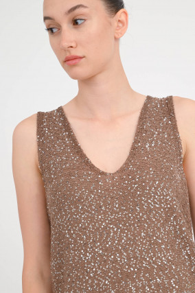 Pailetten-Top ACAICI in Marron Glace