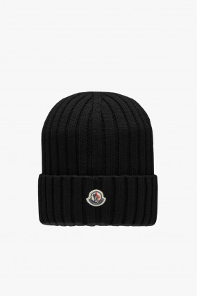 Wollmütze mit Logo in Schwarz