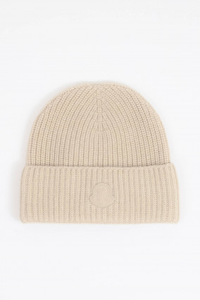 Cashmere Mütze mit Logo in Creme