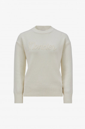 Pullover mit gesticktem Logo in Creme