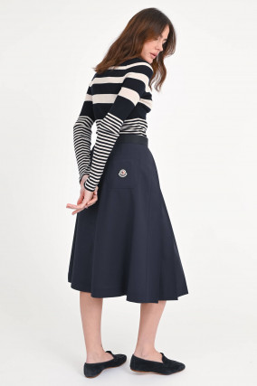 Plissierter Midirock aus Wollmischung in Navy