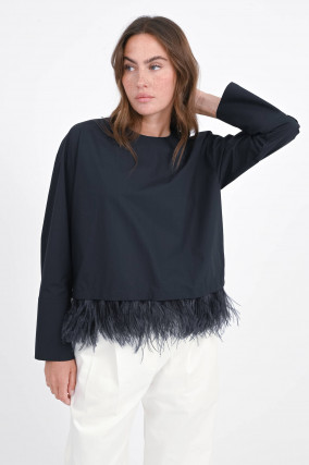 Bluse mit Federborte in Midnight