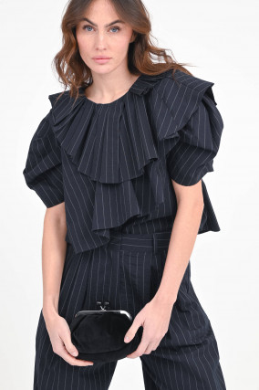 Bluse mit Volants mit Nadelstreifen in Navy