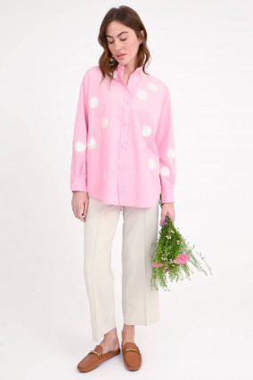 Bluse mit Kreisen aus Pailletten in Pink/Creme