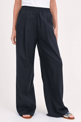 Weite Hose aus Schurwolle in Navy