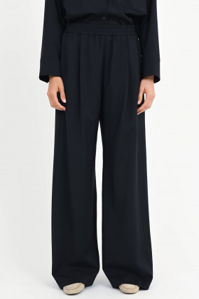Wide-Leg Hose aus Schurwolle in Navy