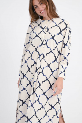 Gemustertes Midi-Kleid in Creme/Blau