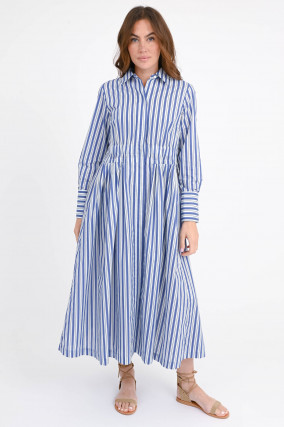 Gestreiftes Midi-Kleid in Blau/Weiß
