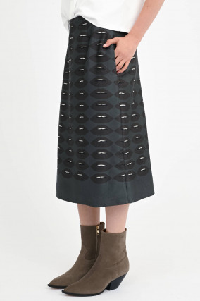 Midi-Rock mit Lips-Print in Aubergine/Shadow