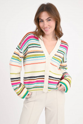 Strickjacke mit Streifen in Creme/Multicolor