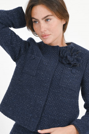 Blumen-Tweed-Anstecker in Midnight 
