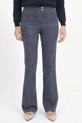 Hose ELLIE mit ausgestelltem Bein in Navy kariert