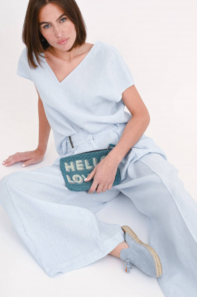 Wide-Leg Leinenhose in Hellblau