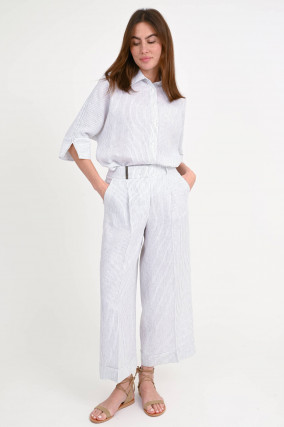 Gestreifte Wide-Leg Hose in Weiß/Khaki