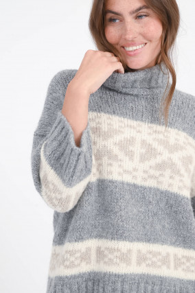 Pullover aus Alpaka-Woll-Mix in Grau/Creme