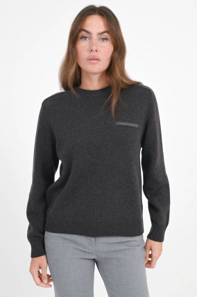 Seiden-Mix Pullover mit Perlen-Detail in Braun