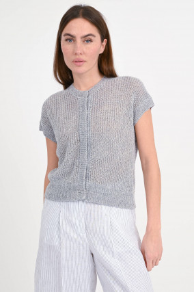 Strick-Top mit Pailletten in Grau