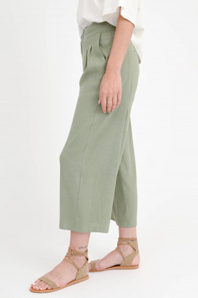 Cropped Hose mit Bundfalten in Khaki