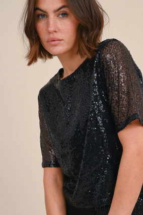 Blusenshirt mit Pailletten in Schwarz