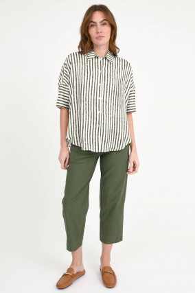 Oversize-Bluse in Grün/Weiß