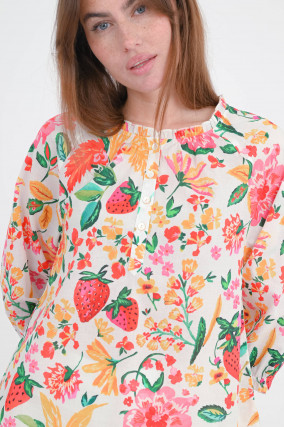 Bluse mit Rüschenkragen in Weiß/Multicolor