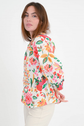 Bluse mit Rüschenkragen in Weiß/Multicolor
