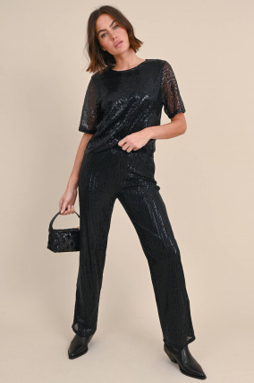 Hose mit Pailletten in Schwarz