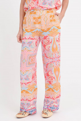 Seidenhose mit All-Over-Print in Multicolor
