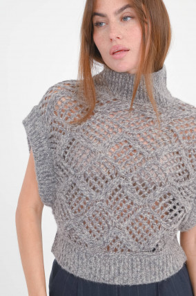 Pullunder aus Woll-Cashmere-Mix in Grau/Gold