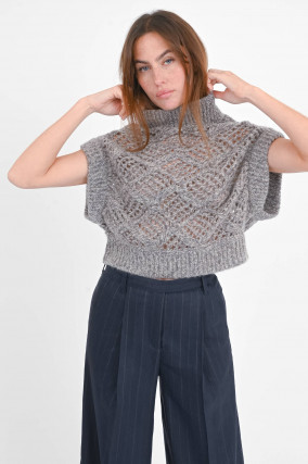 Pullunder aus Woll-Cashmere-Mix in Grau/Gold