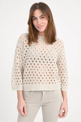 Cashmere-Leinen-Lochstrick Pullover in Beige